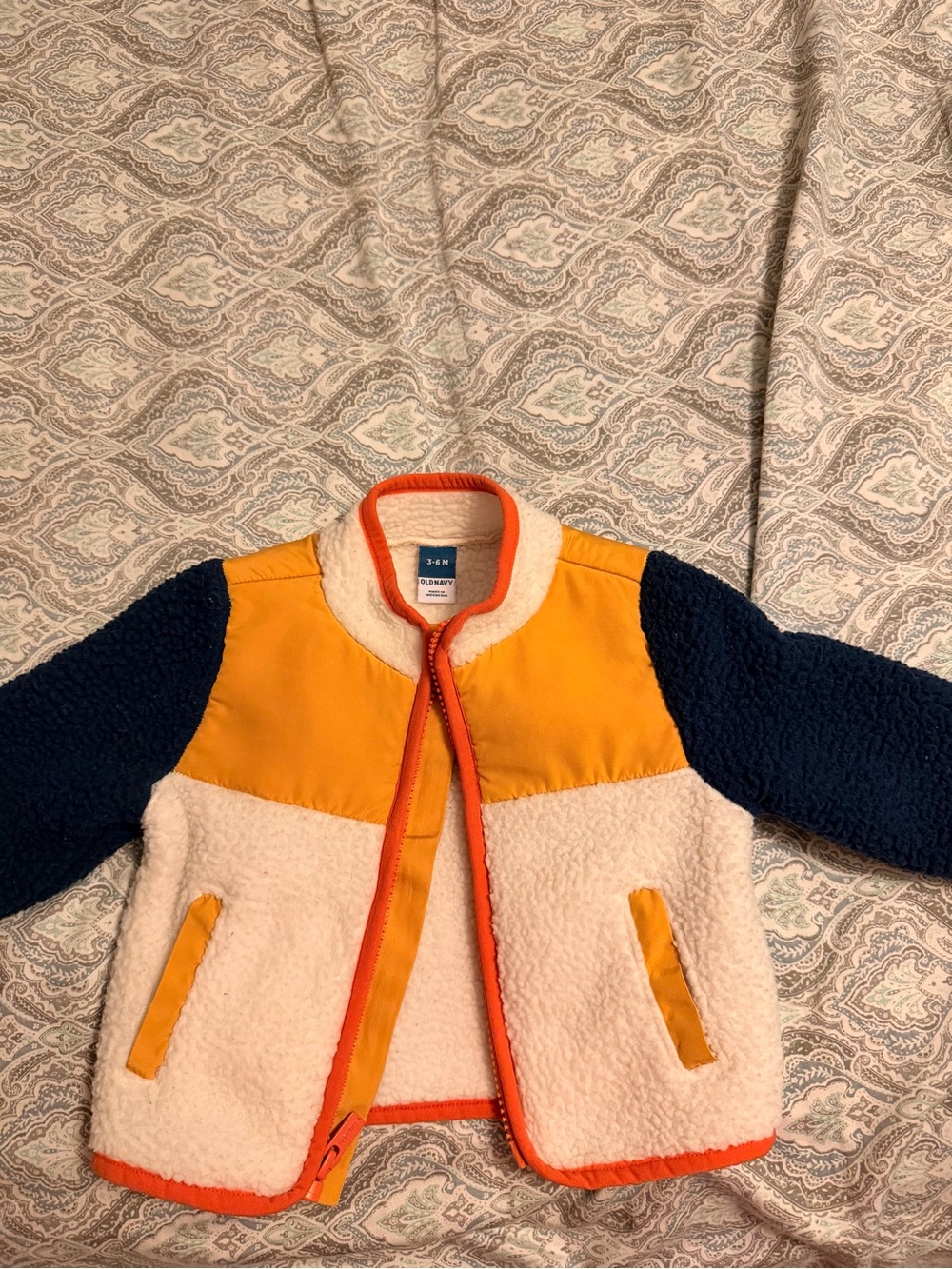 Old Navy Colorblock Sherpa Jacket for Kids - Cream, Navy & Mustard